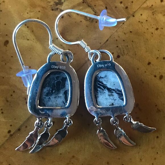 Natural White Buffalo Sterling Silver Feather Earrings - Picture 5 of 6